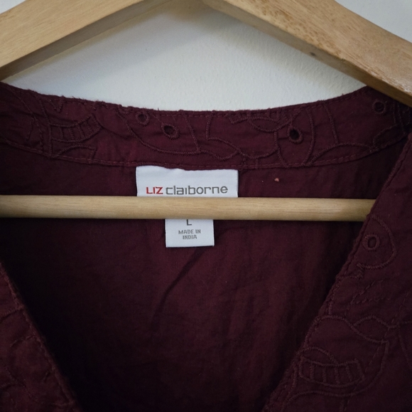 Liz Claiborne 100% Cotton Sleeveless Purple Eyelet Button Front Dress Size Large - Picture 3 of 5